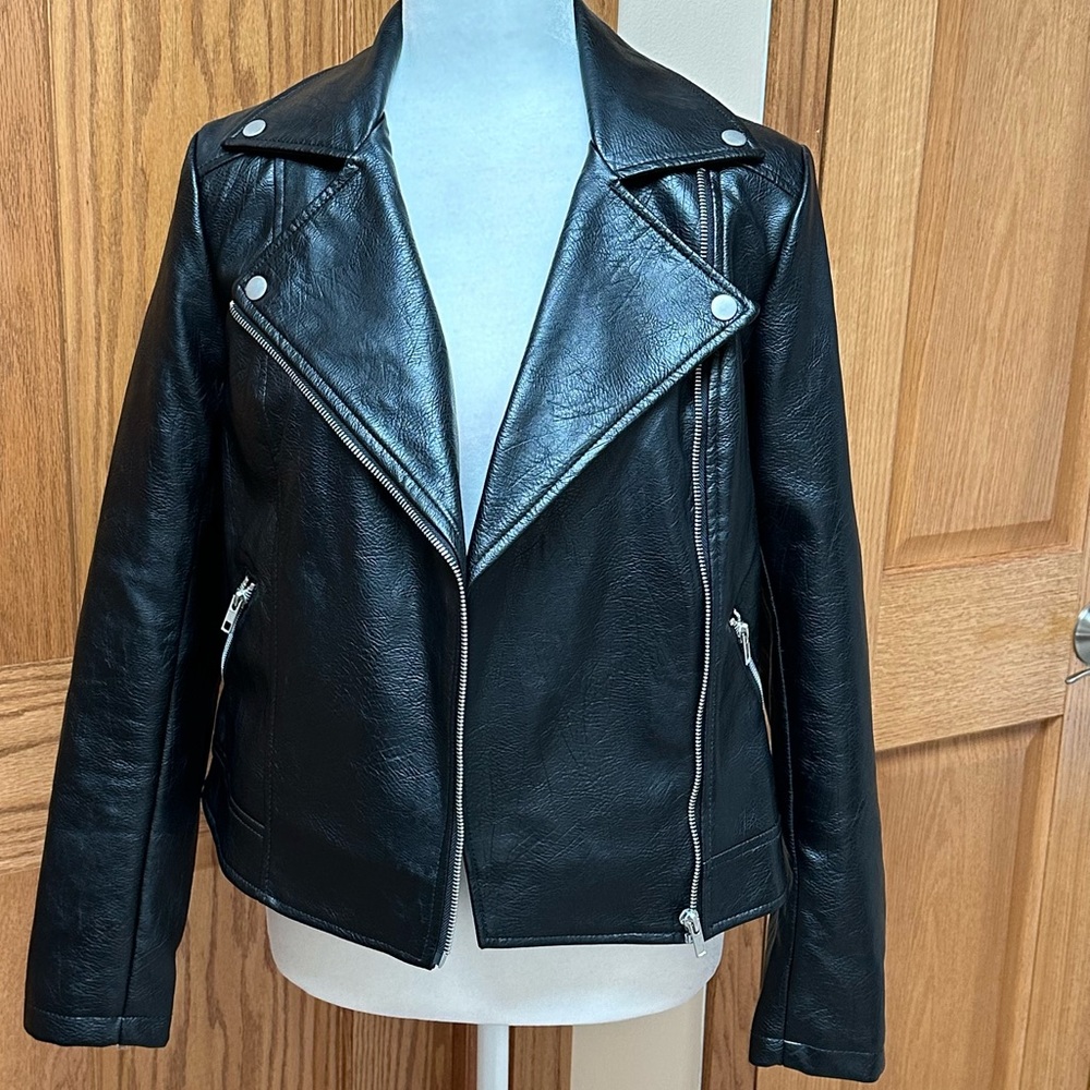 Black Motorcycle Jacket Vegan Moto Jacket size small